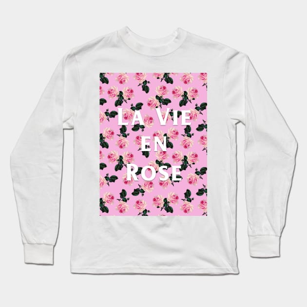 La Vie En Rose - scattered pink vintage roses on pink Long Sleeve T-Shirt by bettyretro